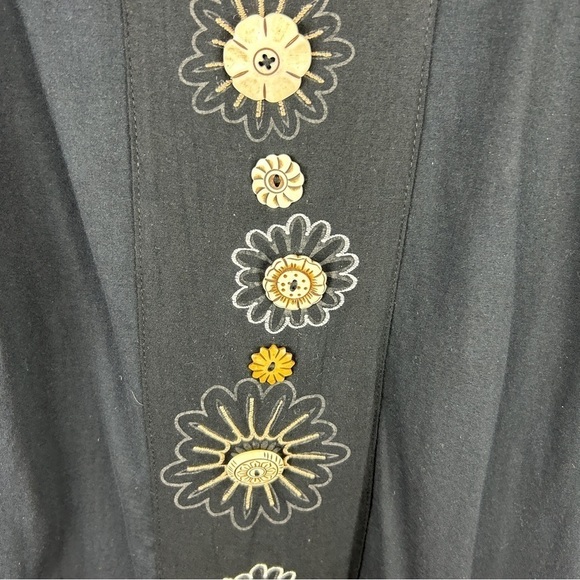 Leopards & Roses Boho Lagenlook Floral Embellished Tunic Top Medium Black - Picture 5 of 15